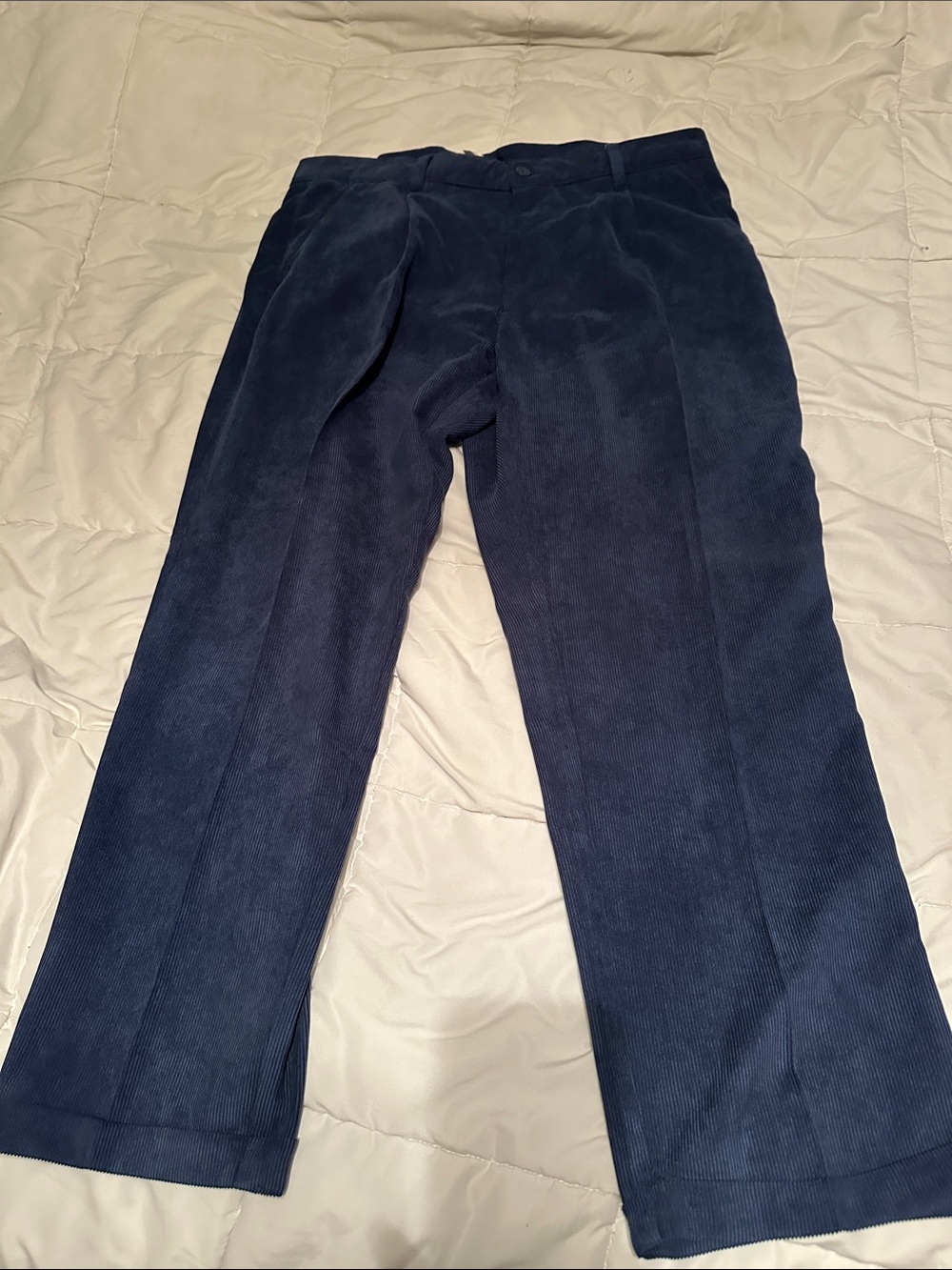 Men's Navy Corduroy Pleated Trousers waist 44 inseam 32